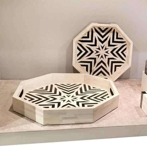 Bandeja de Servir Moderna Hecha a Mano con Incrustaciones de Hueso, Ecológica, en Forma de Estrella Blanca y Negra, Geométrica, para el Hogar, Hotel, Ramadán - Product Image 3