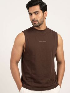 T-shirt sans manches marron pour homme, coupe ajustée, col montant, décontracté, athlétique, basique, doux, extensible, confortable, mode quotidienne, haut moderne - Product Image 2