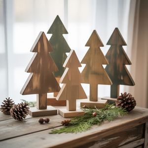 Décor de Noël moderne en bois et MDF pour table, style festif, sapins de Noël - Product Image 1