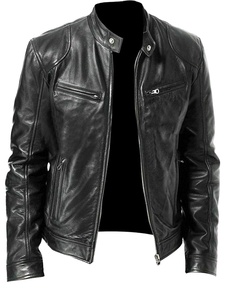 Veste de moto en cuir véritable unisexe, de haute qualité, imperméable pour hommes - Product Image 1