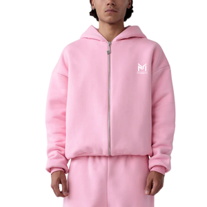 Sudadera con Capucha Rosa Extra Grande con Cierre, Unisex, Informal, de Felpa, Color Sólido, con Logotipo Estampado en la Parte Delantera, para Otoño, 100% Algodón - Product Image 5