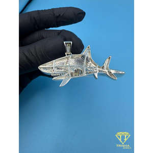 Colgante de Tiburón Personalizado, Plata de Ley 925, Acabado en Ojo Rojo, Amuleto de Tiburón, Joyería Hip Hop, Collar de Animal Brillante - Product Image 2