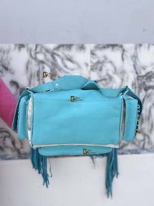 กระเป๋าเป้หนังวัวแท้แต่งพู่สีเทอร์ควอยซ์  สำหรับนักเรียน  สวยงาม  งานดีไซน์เนอร์  ทำมือ  ใช้ได้หลากหลาย - Product Image 5