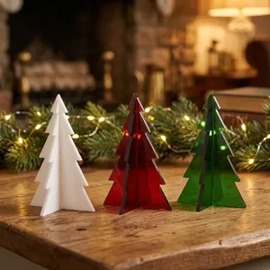 Handmade Collection Modern Resin <b>Christmas</b> Tree <b>Decor</b> Set Miniature Pine Shape Tabletop Indoor <b>Red</b> <b>Green</b> White Durable - Product Image 3