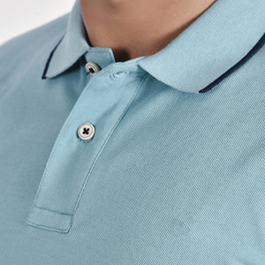 Men's Light Blue <b>Half</b> Sleeve Jersey <b>Button</b> Solid Color Casual Breathable Knitted 100% Cotton Quick Dry Regular Fit <b>Shirt</b> - Product Image 3