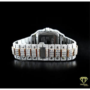 Montre pour homme en argent sterling 925 avec cadran en diamant de laboratoire VVS de qualité supérieure, bicolore, carré, style baguette, quartz, hip-hop - Product Image 4