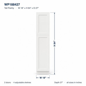 Ready to Ship 18 x 84 Inch Tall <b>Pantry</b> <b>Cabinet</b> White and Gray Shaker <b>Kitchen</b> <b>Cabinets</b> Solid Wood Door WP188427 US Stock - Product Image 6