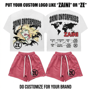 280 GSM Premium <b>Polyester</b> Jersey Solid Breathable Oversized <b>T</b> <b>Shirt</b> French Terry Shorts White Pink Custom Logo Streetwear Set - Product Image 1