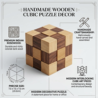 Puzzle cubique en bois fait main |   Pièce d'art décorative en bois de rose indien en forme de cubes imbriqués |   Décoration de table pour la maison, cadeau