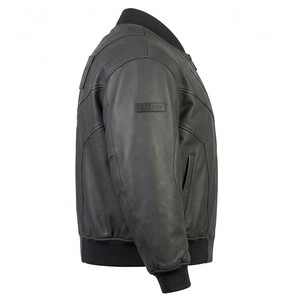 Charcoal <b>Grey</b> Top Grain Leather Bomber <b>Jacket</b> Men Custom Logo Chevron Seam Panel Ribbed Knit Flight Outerwear OEM Manufacturer - Product Image 3