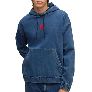 เสื้อฮู้ดยีนส์ปักลายสำหรับผู้ชายรุ่นใหม่ล่าสุดสำหรับฤดูหนาว พร้อมปลายแขนเสื้อแบบริบบิ้น ดีไซน์ขาดๆ แบบดิสเทรส ทรงโอเวอร์ไซส์ - Product Image 2