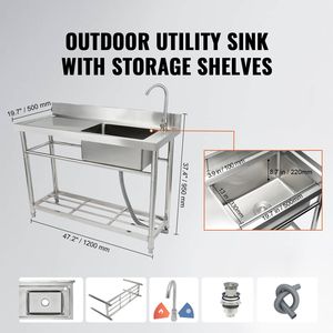 "Commercial <b>Kitchen</b> Stainless Steel Utility Sink 1 Compartment 47.2 X 19.7 X 37.4 cm Free Standing Workbench Faucet <b>Legs</b>" - Product Image 2