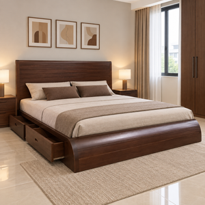 Cadre de lit de rangement en bois massif avec tête et pied de lit incurvés, fabricant de meubles de chambre modernes - Product Image 6