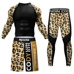 Men's Leopard Print Rash Guard Set Full Sleeve Quick Dry <b>Athletic</b> Training Kit Sublimation Printed Sport Wear - Product Image 1