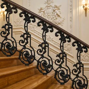 Panel de barandilla de escalera de hierro forjado ornamentado, trabejado decorativo, balaustres metálicos decorativos para renovación de escaleras interiores - Product Image 2