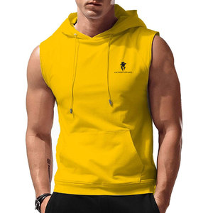 Vêtements de sport actifs pour hommes, sweat à capuche sans manches en coton mélangé, léger et avec poche avant - Product Image 1