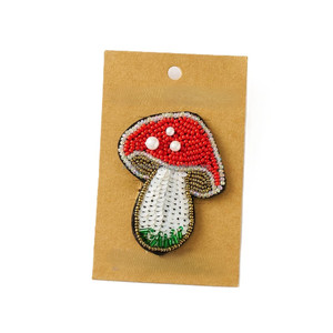 Mushroom Embroidered <b>Sequin</b> Pearl Brooch Seed Beads Lapel <b>Jackets</b> Bags Hats Custom Wholesale Silver Plated Plating - Product Image 1