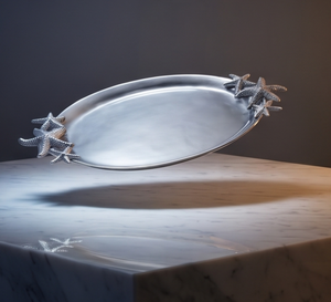 Plateau en métal texturé avec poignée en forme d'étoile de mer, idéal pour la cuisine et la salle à manger, article pour fournisseurs en gros - Product Image 1