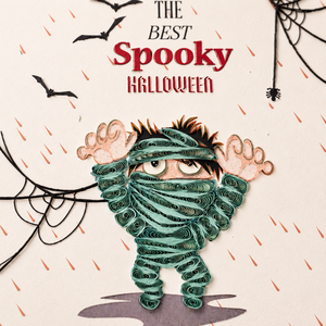 Carte de vœux artisanale personnalisée pour Halloween, motif momie de dessin animé en quilling, décoration artisanale, vente en gros, usine OEM/ODM - Product Image 3