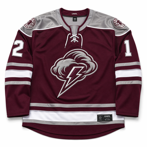 Ice Hockey Jersey Black Cherry & Chrome <b>Silver</b> Pro Weight Air Knit Polyester Lace Up Hockey Jersey Breathable Team Uniform - Product Image 5