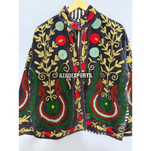 Hand Embroidered Velvet Bohemian <b>Jacket</b> <b>Mandarin</b> <b>Collar</b> Full Sleeve Floral Pattern Women's Winter Coat with Cotton Lining - Product Image 3
