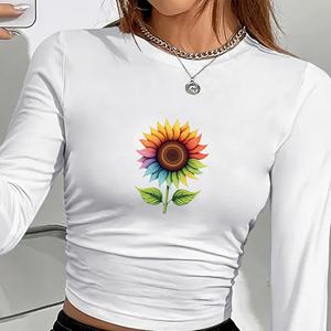 rainbow <b>sunflower</b> with green leaves women's fashion long sleeve <b>shirt</b> - Product Image 1