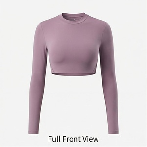 Haut court à col rond et manches longues, couleur unie, sans couture, vêtements de yoga, vêtements de sport pour femmes - Product Image 1