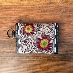 กระเป๋าใส่เหรียญหนังวัวลายดอกไม้แบบวินเทจของผู้หญิงพวงกุญแจเครื่องมือกระเป๋าเงินลายดอกไม้ดีไซน์ใหม่ของ2024 - Product Image 5