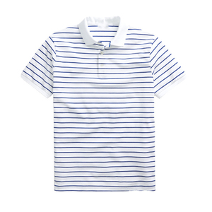 เสื้อโปโลผู้ชายลายทางถัก แขนสั้น ทรงปกติ สีขาว-น้ำเงิน ดีไซน์ลาย - Product Image 1