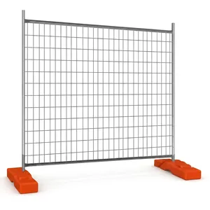 Panneau de clôture temporaire rectangulaire en acier au carbone galvanisé avec blocs de base orange - Product Image 1