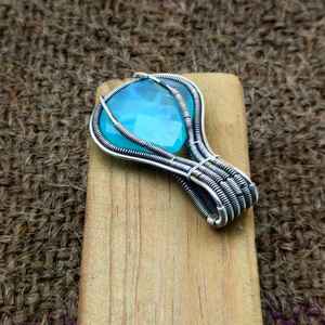 Aqua Chalcy 925 <b>Sterling</b> <b>Silver</b> <b>Wire</b> Wrapped Unique Design Neckalce Custom Design Fine Pendants Charms Wholesale Jewelry - Product Image 2