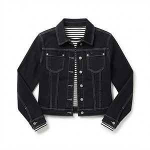 Chaqueta de Invierno Informal para Mujer, Negra, de Mezclilla, con Relleno 100% Poliéster, Costuras en Contraste, Cuello Camisero, Manga Larga, Botones - Product Image 1