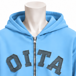 Custom <b>Light</b> Blue Mens Full Zip Hoodie Heavyweight Fleece Chenille <b>Letter</b> Applique Oversized Casual Streetwear Sweatshirt - Product Image 3