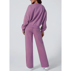 Automne et hiver veste haut court pantalon ensemble haut court femmes Fitness survêtement ensemble chaud à capuche et pantalons de survêtement vêtements de sport facile - Product Image 4