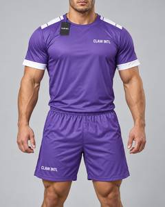 CLAW INTL ชุดเสื้อฟุตบอลชาย สีม่วง สีขาว คอกลม แขนสั้น โพลีเอสเตอร์ดูดซับความชื้น ทรงสปอร์ต ทุกฤดูกาล - Product Image 1