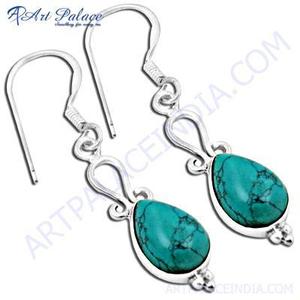 Delicate Synthetic Terquoise <b>Silver</b> <b>Long</b> <b>Earrings</b> - Product Image 1