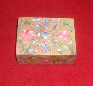 Hermosa mezcla de esteatita Natural hecha a mano azul y verde madre de perla incrustaciones diseño de flores forma Rectangular Cajas de Regalo de joyería - Product Image 2