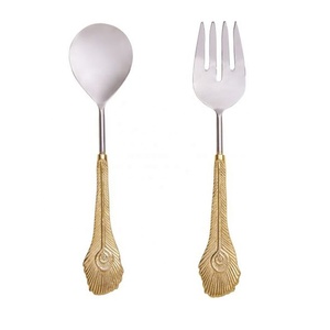 เซิร์ฟเวอร์สลัดขนนกยูงนูน,ทำด้วยมือดีไซน์ทันสมัยสีเงินสำหรับเสิร์ฟเครื่องปั่นสลัดเซิร์ฟเวอร์ผัก - Product Image 1