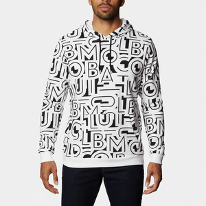 Sweat-shirt à capuche blanc pour homme, imprimé lettres, coupe classique, décontracté, en coton tricoté, pour l'automne - Product Image 1