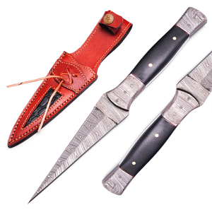 Drop Point Hunting Knife Damascus Steel Blade Straight Edge <b>Leather</b> Handle DIY Grade 0.6mm Thickness - Product Image 4