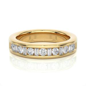 Bague en diamant rond et taille baguette 10K 14K 18K 22K Bague d'anniversaire en or véritable serti de canaux Bagues en diamant blanc pour elle - Product Image 1