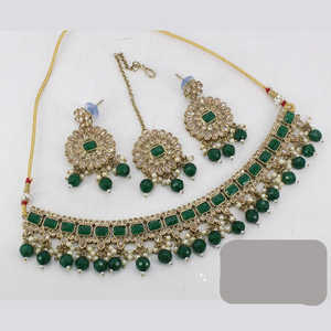Conjunto de collar de piedra austriaca de pulido antiguo, joyería fina verde SFNECK151, estilo Mehendi - Product Image 1