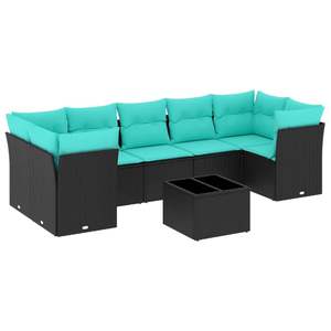 Ensemble de canapés de patio en polyrotin noir, 8 pièces avec coussins, meubles d'extérieur, style contemporain, design moderne - Product Image 4