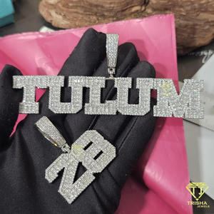 Luxury " TULUM " Letter Pendant <b>Chain</b> Moissanite Diamond Custom <b>Name</b> Necklace Hip Hop Bling Jewelry - Product Image 3