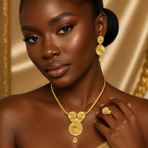 Dubai Style Gold Plated Necklace Set With Rope <b>Chain</b> And Earrings For Women Ethnic Statement Jewelry - Product Image 3
