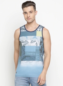 Camiseta sin mangas con estampado de patchwork para hombre, cuello redondo, informal, transpirable, ligera, de poliéster, para deporte. - Product Image 5