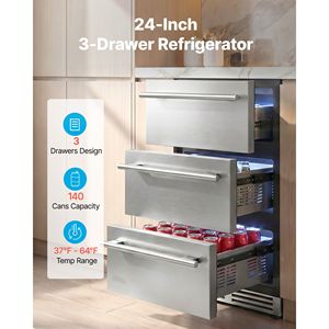 Enfriador de Bebidas Bajo Encimera de 24 Pulgadas, Refrigerador de 3 Cajones, Gran Capacidad, Acero Inoxidable 304, 3 Zonas de Almacenamiento Separadas para RV - Product Image 2