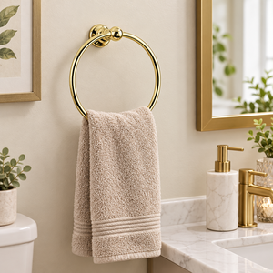 Anillo para toallas de latón pulido con diseño de rótula, soporte de pared elegante para toallas de mano, accesorio de baño para hotel y hogar - Product Image 4