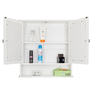 Armadietto da bagno bianco a doppia anta con specchio, da parete, con ripiano DK - Product Image 4