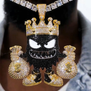 Colgante de Monedero con Corona de Monstruo Pequeño, Colgante de Personaje Monedero con Corona Iced Out, Collar de Oro Hip Hop con Diamantes Naturales - Product Image 2